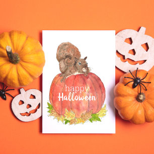 Écureuil d'Halloween sur carte postale Citrouille