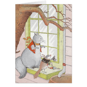 Écureuil et oiseau gris regardant dans la fenêtre