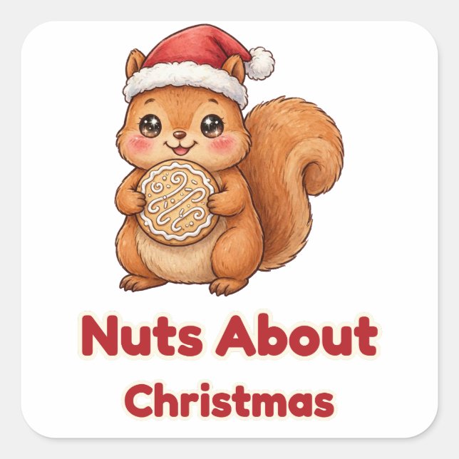 Écureuil Fou de Noël Autocollant de Biscuit (Devant)