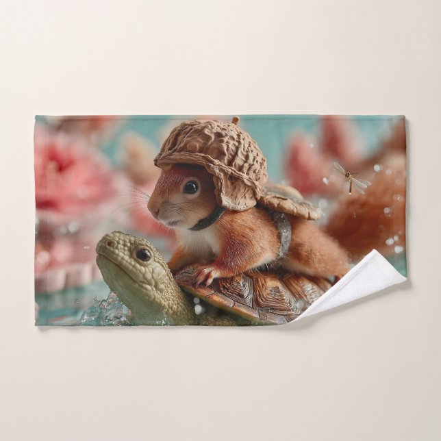 Écureuil géant chevauchant une tortue (Serviette à main)
