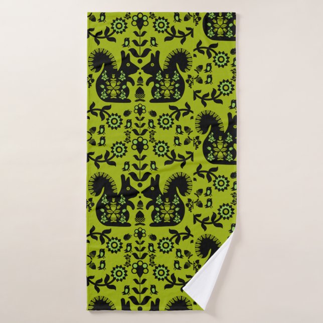 Écureuil Nordic Scandinave Folk Art (Serviette de bain)
