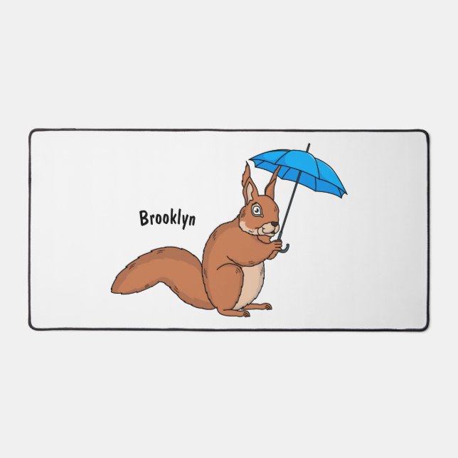 Écureuil rouge mignon avec dessin animé parapluie (Recto)
