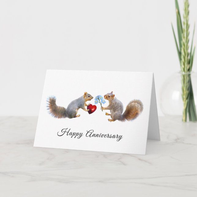 Écureuils avec carte d'anniversaire Coeur et Fleur (Devant)