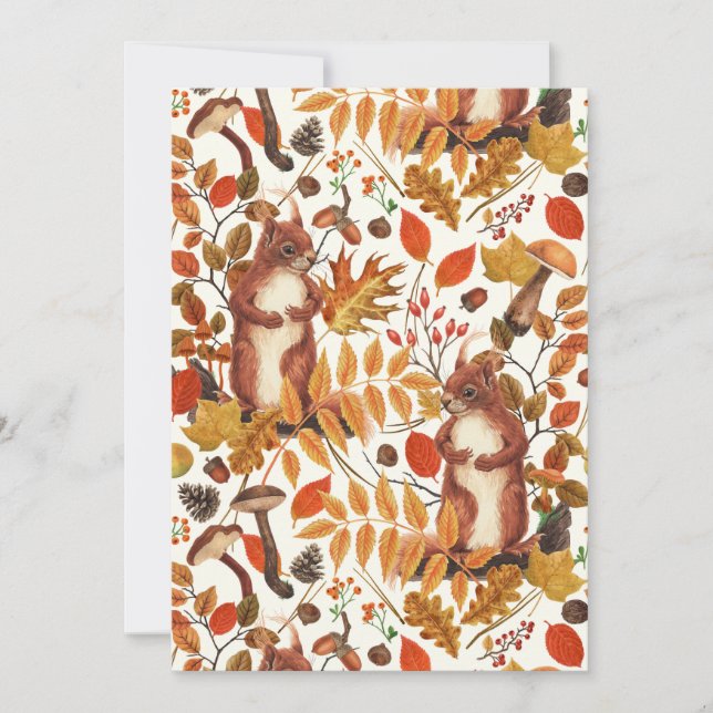 Écureuils d'automne et flore automnale sur le blan (Devant)