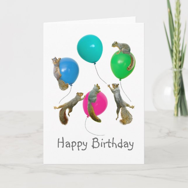 Écureuils sur ballons Carte d'anniversaire (Devant)