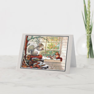Écureuils vintages et carte de Noël Chipmunk