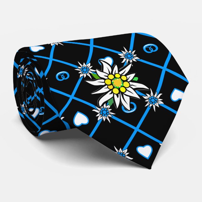Edelweiss et motif Edelweiss sur cravate noire (Roulé)