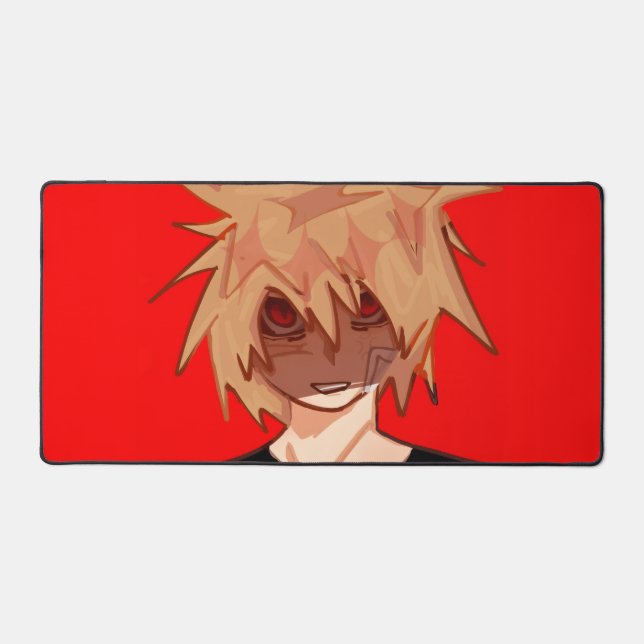 Edgy Anime Boy Aesthetic Desk Mat - Red & Black  (Recto)