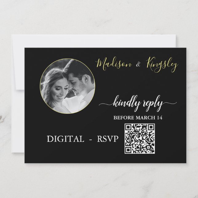 Edgy Black Photo Monogramme Fab DIGITAL CARTE RSVP (Devant)