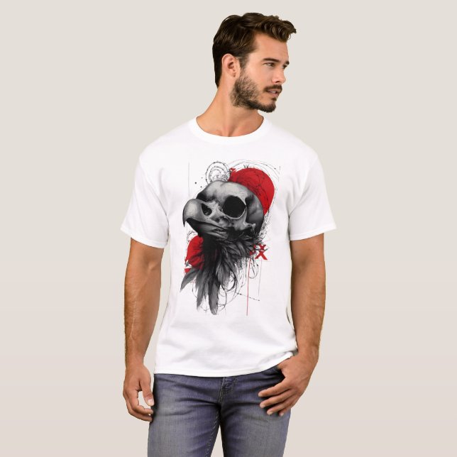 Edgy Crow Skull Gothic Grunge Street Art T-Shirt (Devant entier)