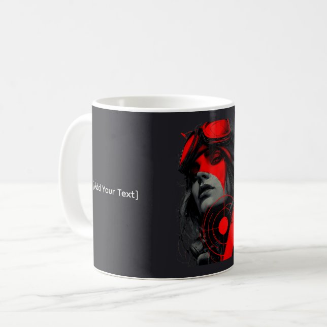 Edgy Cyberpunk Dystopian Girl Red Target Mug (Devant gauche)