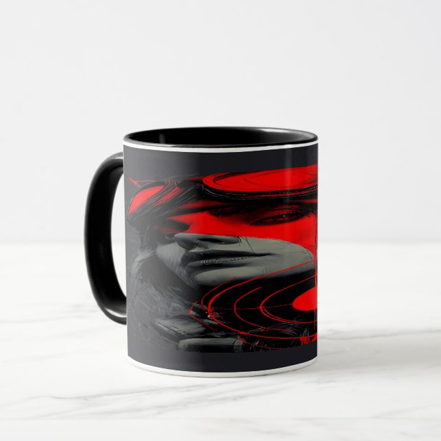Edgy Cyberpunk Dystopian Girl Red Target Mug (Devant gauche)