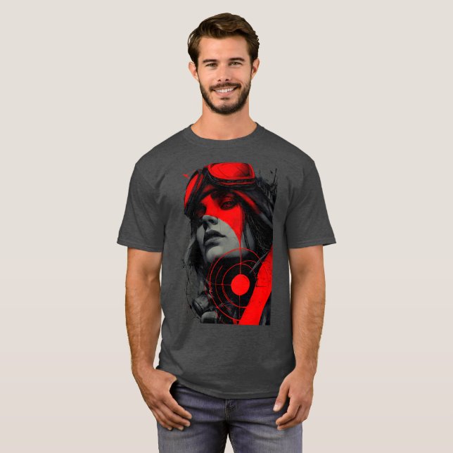 Edgy Cyberpunk Sniper Red Target Graphic T-Shirt (Devant entier)