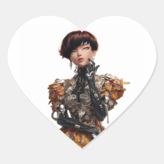 Edgy Heart Sticker with Cyberpunk Diva
