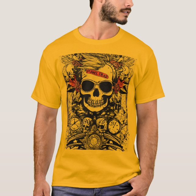 Edgy Skull Print T-Shirt Bold et unique graphique (Devant)