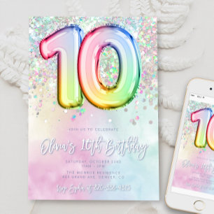 Editable 10e anniversaire Invitation Modèle Rainbo