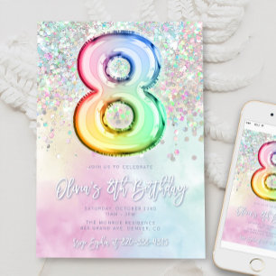 Editable 8e anniversaire Invitation Modèle Rainbow