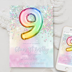 Editable 9e anniversaire Invitation Modèle Rainbow