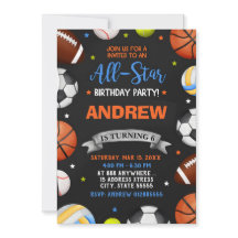 Editable All Star Sports Invitation Anniversaire