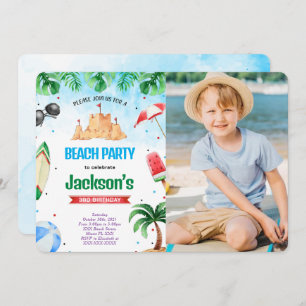 Editable Beach Birthday Photo Invitations