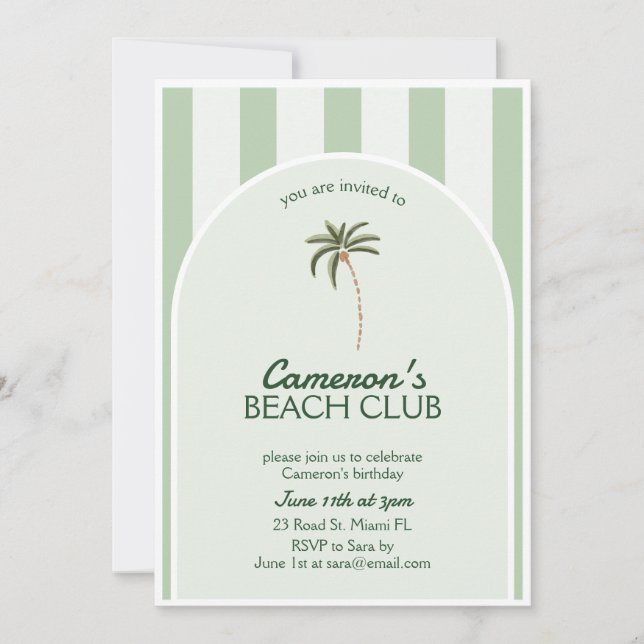 Editable Beach Club Cabana Invitation Anniversaire (Devant)