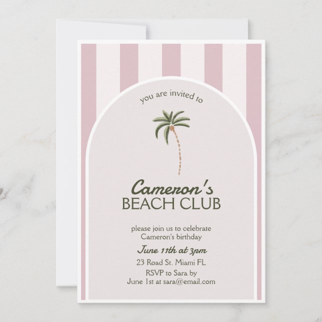 Editable Beach Club Cabana Invitation Anniversaire (Devant)