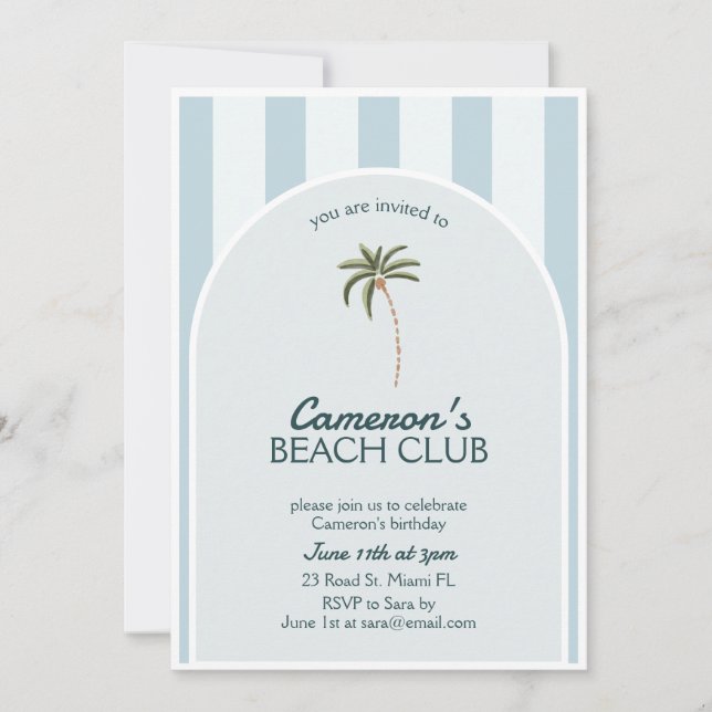 Editable Beach Club Cabana Invitation Anniversaire (Devant)