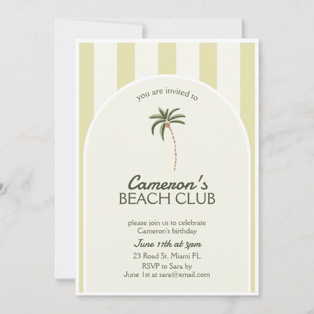 Editable Beach Club Cabana Invitation Anniversaire (Devant)