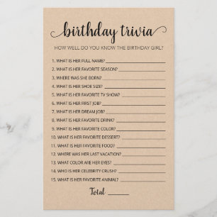 Editable Birthday trivia Jeu de fête d'anniversair