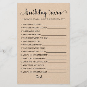 Editable Birthday trivia Jeu de fête d'anniversair