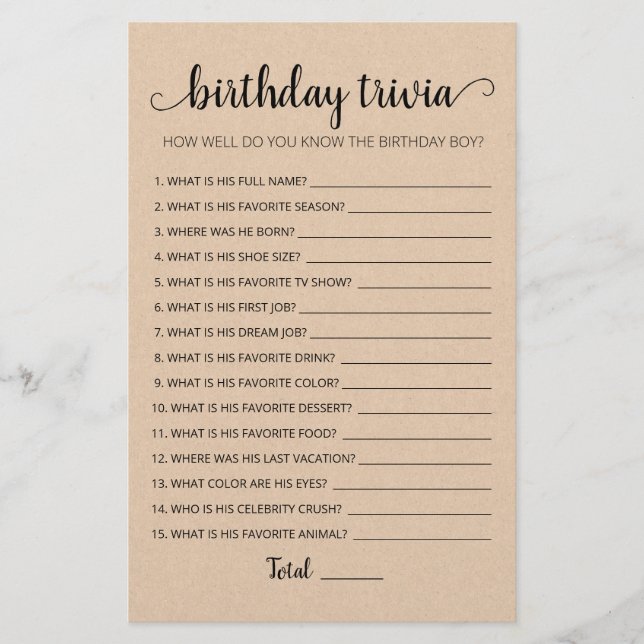 Editable Birthday trivia Jeu de fête d'anniversair (Devant)