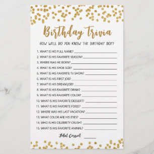 Editable Birthday trivia Jeu de fête d'anniversair