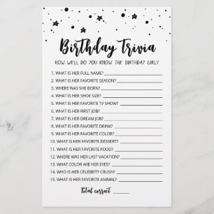 Editable Birthday trivia Jeu de fête d'anniversair