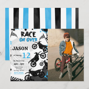 Editable Blue Bike Anniversaire Photo Invitation