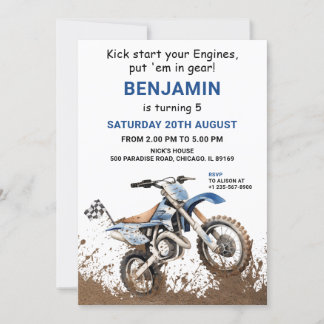 Editable Blue Dirt Bike Anniversaire Invitation