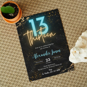 Editable Blue Treize Anniversaire Fête Invitation