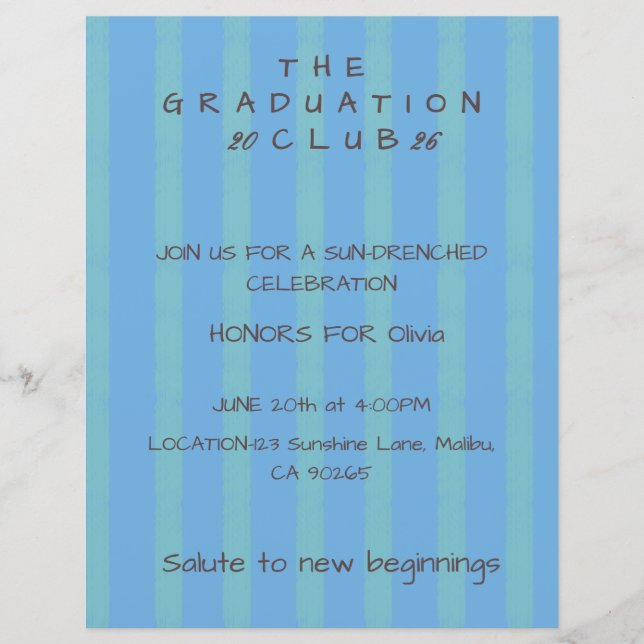 Editable Cabana Stripe Graduation Invitation (Devant)