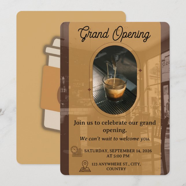 Editable Cafe Opening Invitation Card Design (Devant / Derrière)