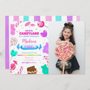Editable Candy land Anniversaire Photo Invitation