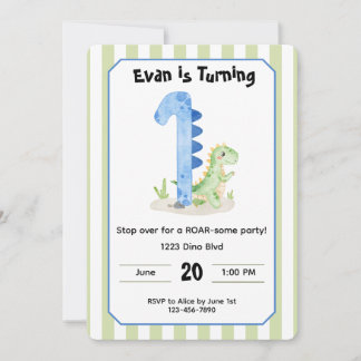 Editable Dinosaur 1st Birthday Invitation 