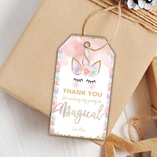 Editable Elegant Birthday Favoriser les Étiquettes (Copper Color Unicorn Gift Tags)
