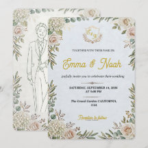 Editable Elegant Sage Gold Wedding Invitation