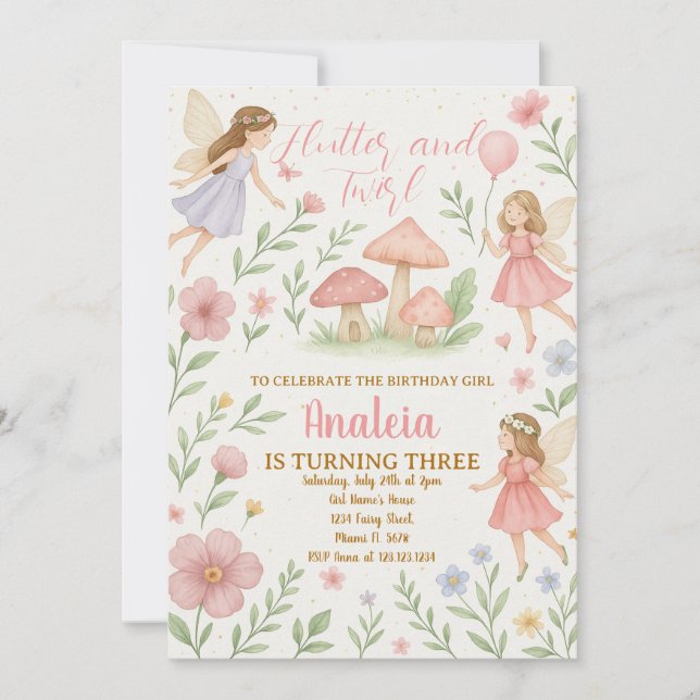 Editable Fairy Garden Invitation d'anniversaire (Devant)