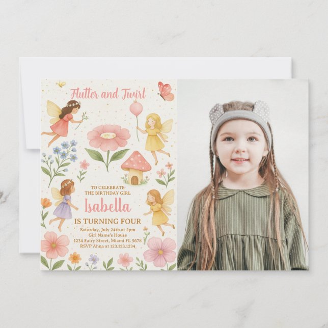 Editable Fairy Garden Invitation d'anniversaire (Devant)