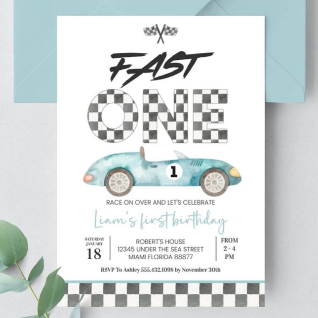 Editable Fast ONE Birthday Invitation Race Car 1er (Créateur téléchargé)