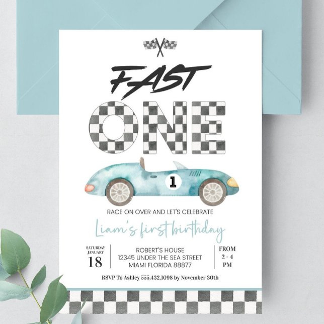 Editable Fast ONE Birthday Invitation Race Car 1st (Créateur téléchargé)