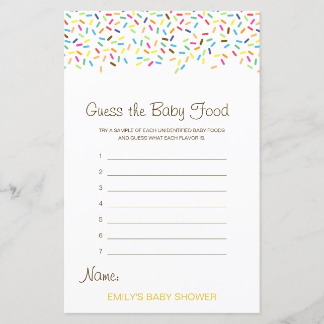 Editable Guess the Baby Food Baby shower Game (Devant)