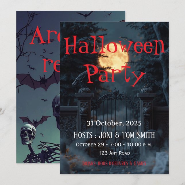 Editable Haunted Gate Halloween Party Invitation  (Devant / Derrière)