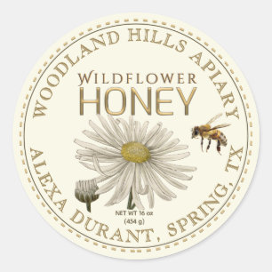 Editable Honey Jar Bee Fleur sauvage Étiquette Ivo