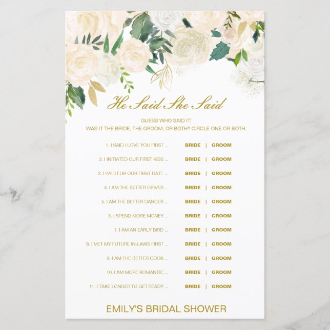 Editable Il A Dit Qu'Elle A Dit Wedding shower Jeu (Devant)